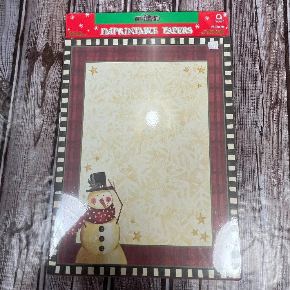 AMSCAN 25 Sheets Impreintable Papers Stationery Printer Papter Snowman Holiday